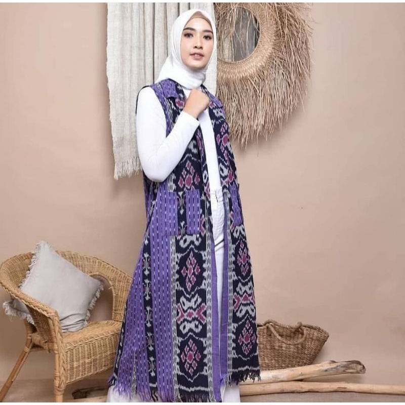 Baju Atasan Outer Cardigan Tenun Etnik Motif Toraja Papua Kalimantan Sumba Lombok