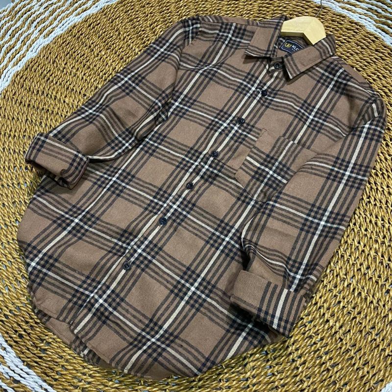 kemeja flanel lengan panjang remaja bestseller-Coklat lapis