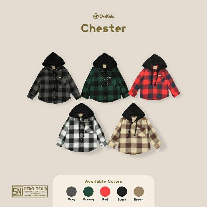 OVIKIDS CHESTER-Kemeja Flanel Hoodie Anak Laki-laki Perempuan (2-7/8 Tahun)