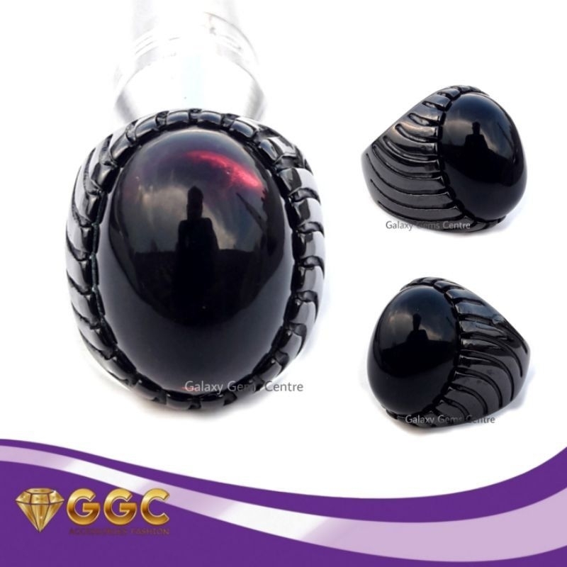 Cincin Batu Kecubung Wulung Hitam Tembus Senter