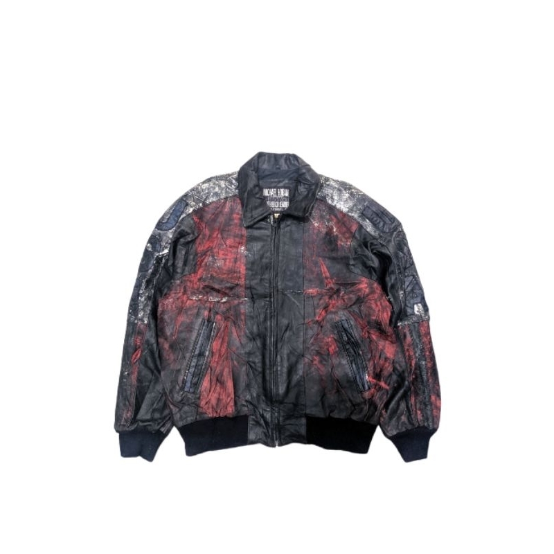 Leather Jacket Vtg 90's Michael Hoban Usa Flag