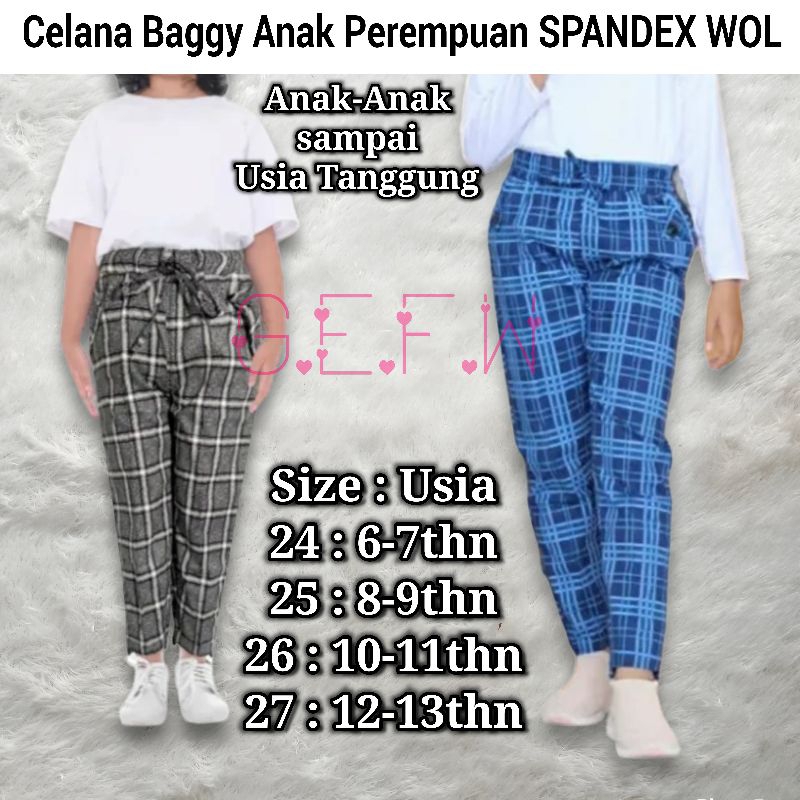 Celana Panjang Anak Perempuan Usia 6 thn Sampai 13 thn Usia Tanggung Model Baggy Pants Motif Kotak-kotak | Celana Tartan Anak Cewe Cewek | Zara Pants Kotak Anak Tanggung Pinggang Karet | Clana Panjang Kolor Kids