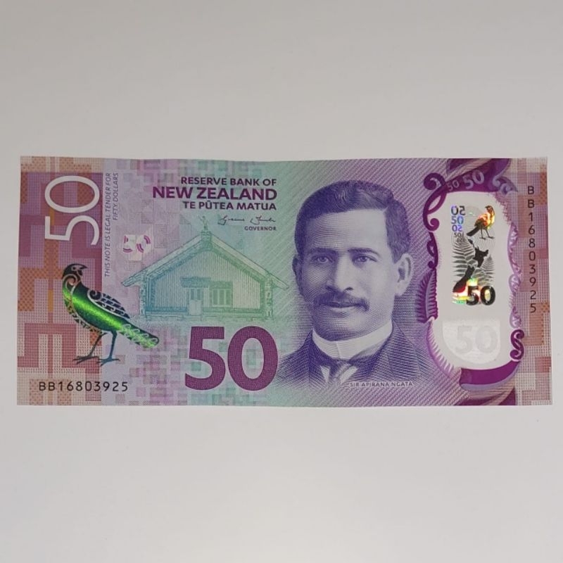 Souvenir Uang Asing Kuno New Zealand 50 Dolar Polymer