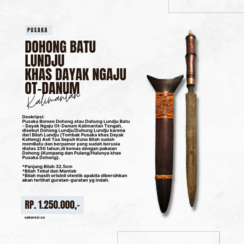 Dohong Duhung Mandau Mendau Kalimantan Borneo Dayak Kalteng Asli Kuno Batu Antik Lawas Langka Tua