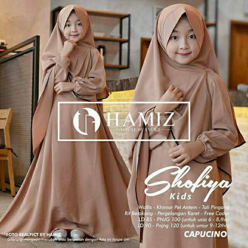 Gamis Anak Perempuan Khadijah Kids Syari gamis anak set khimar besar dan set cadar Gamis syar'i polo