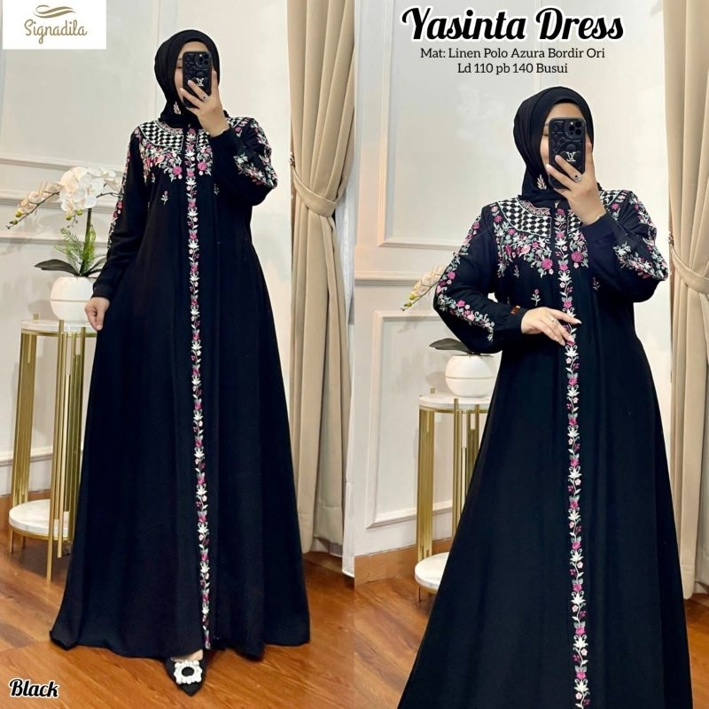YASINTA MARTHA DRESS GAMIS MUSLIM POLOS MIX BORDIR matt linen polo azura bordir ORIGINAL BY SIGNADIL