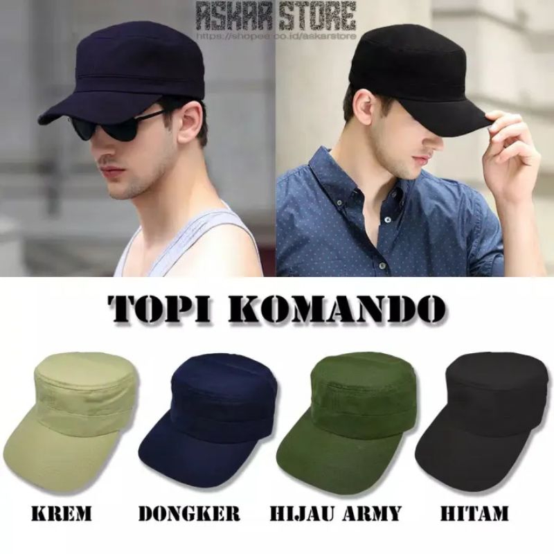 Topi polos komando militer pria wanita bahan kanvas premium quality distro