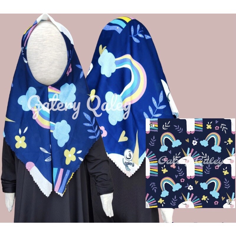 VOAL PRINTING INSTANT ANAK MOTIF UNICORN NAVY RAINBOW