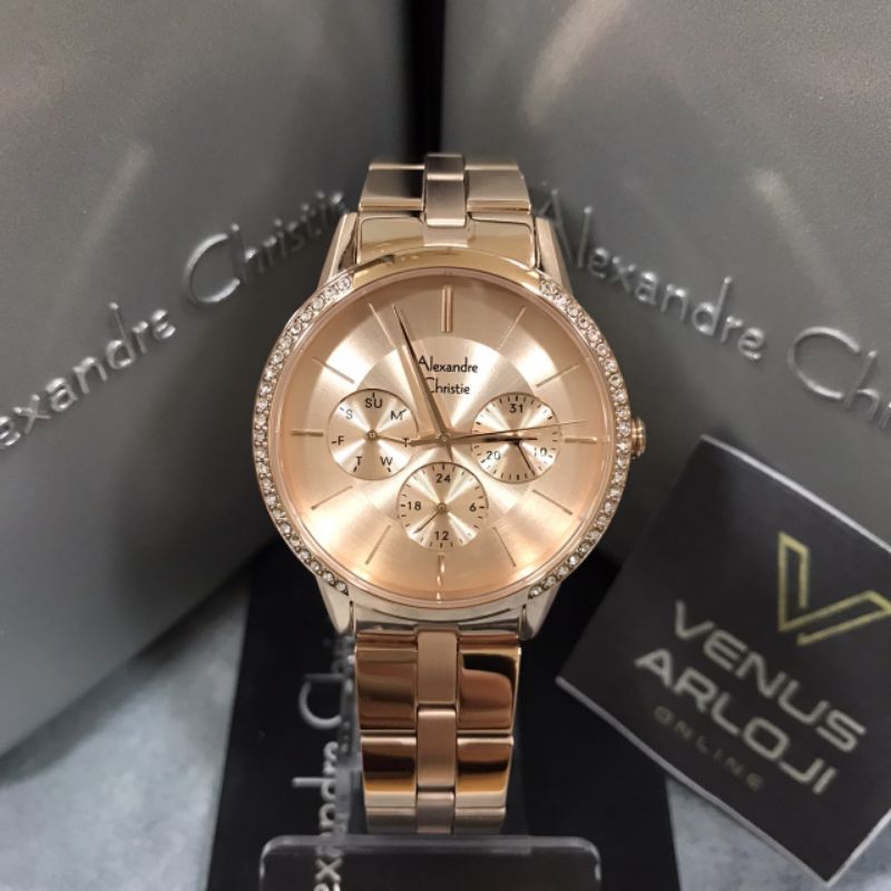 Jam Alexandre Christie AC 2988 BF BRG Wanita Rantai Rosegold Bulat Diamond