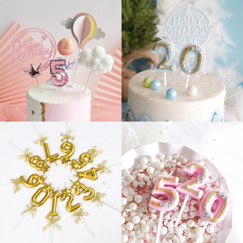 LILIN ANGKA PREMIUM/Crown Number Birthday Candles/Lilin Kue Mahkota Pita Gold/Mini Paper Glitter Num