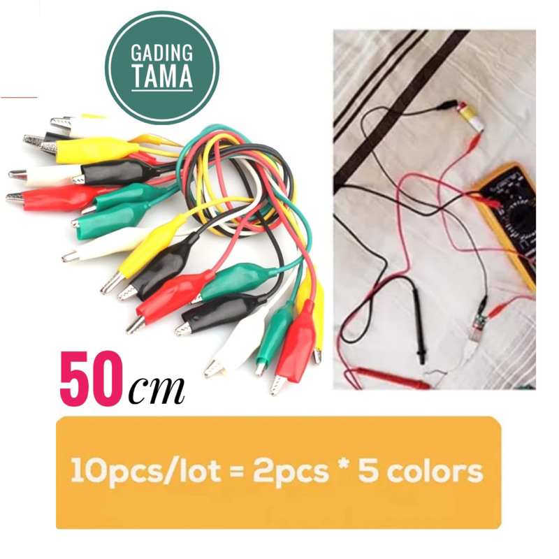 10 Set Kabel Capit Buaya Aligator Jumper Clip Panjang 50 cm