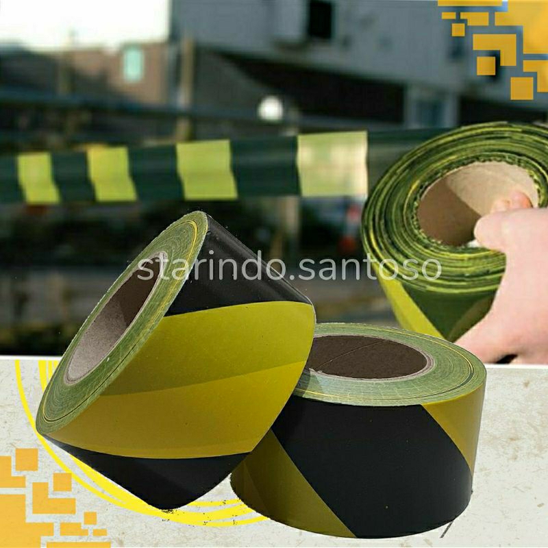 PITA PEMBATAS 3 inch roll 300m 500m hitam kuning police line garis batas safety barikade polisi bangunan