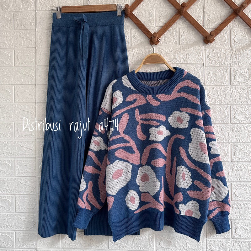 ONESET SWEATER TASYA CLAIRE BUNGA SETELAN CELANA KULOT JOGGER WANITA