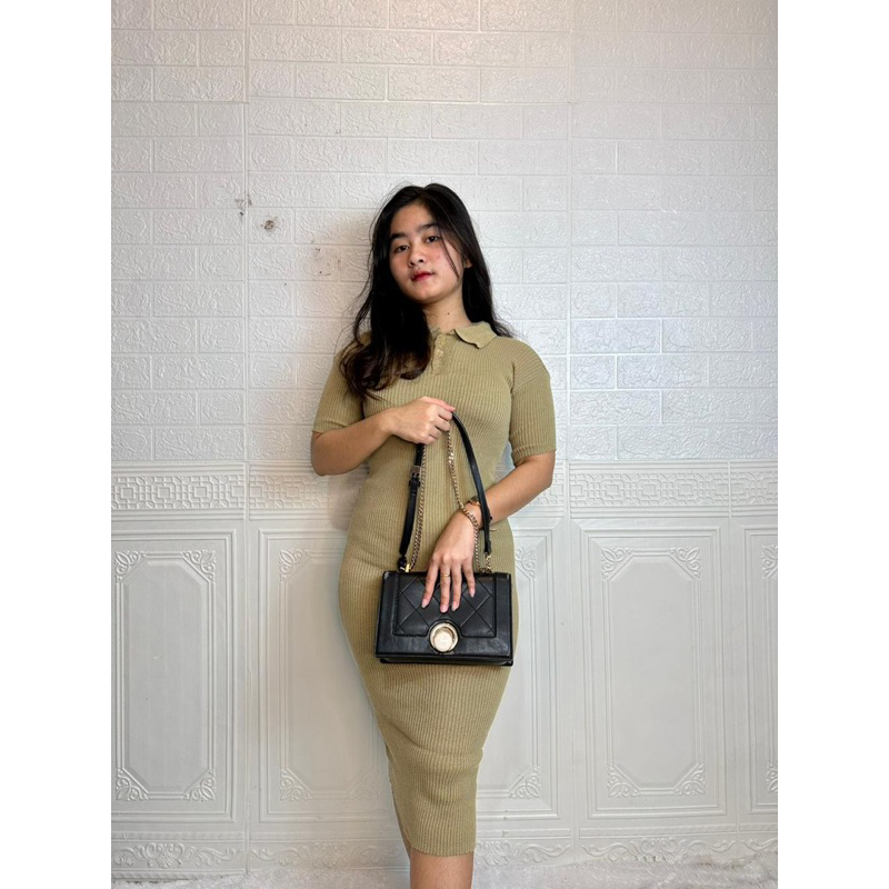 Dress Rajut Dress Bodycon Kancing 4 Aktif - Dress Kerah Polo Knit PREMIUM