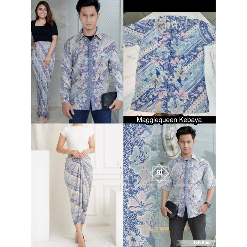 SET COUPLE BATIK SUTRA MOTIF SOFT BLUE