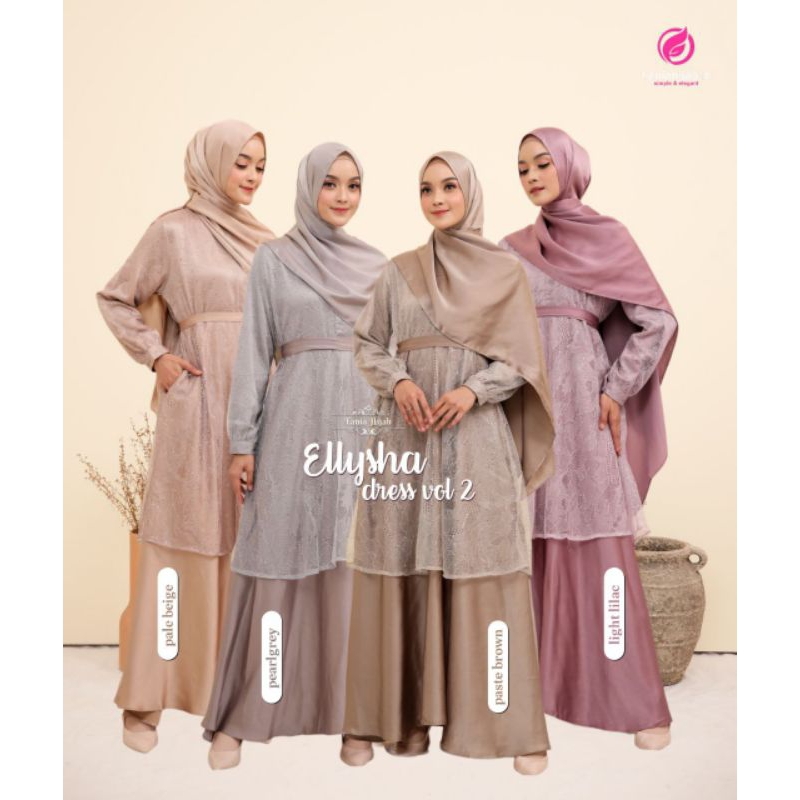 GAMIS ELLYSHA BY FANIA HIJAB BAHAN FENDY SILK MIX CHANTILLY BRUKAT PREMIUM(hanya gamis)