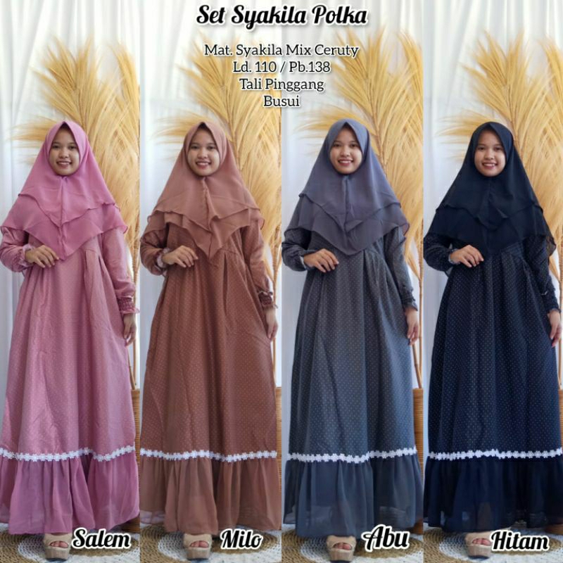 SET HIJAB SYAKILA POLKA/SET SYARI SYAKILA