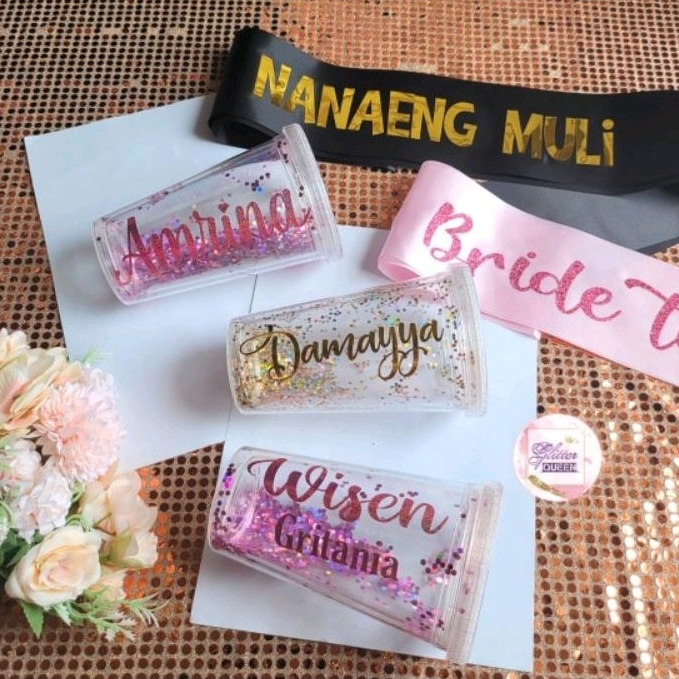 (Besok dikirim) Tumbler custom nama glitter sparkling botol minum gelas custom mug lucu korea tempat