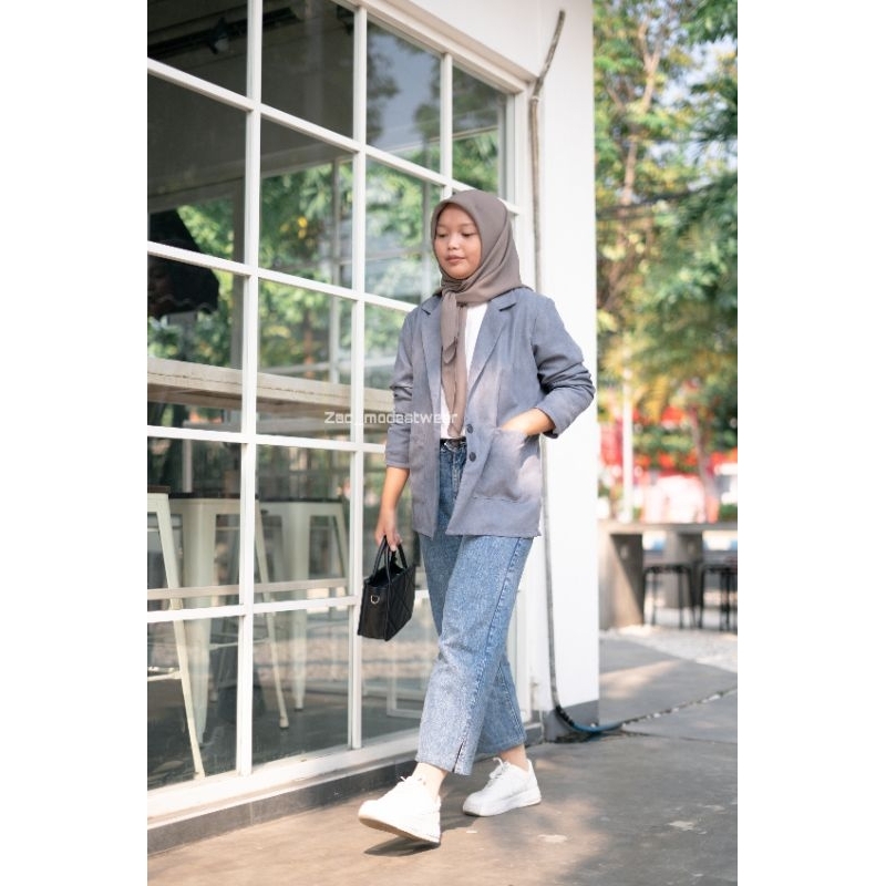 Namiera Blazer Grey Soft Corduroy /  Blazer Katun / Korean Blazer / Blazer Wanita / Outer / Blazer K