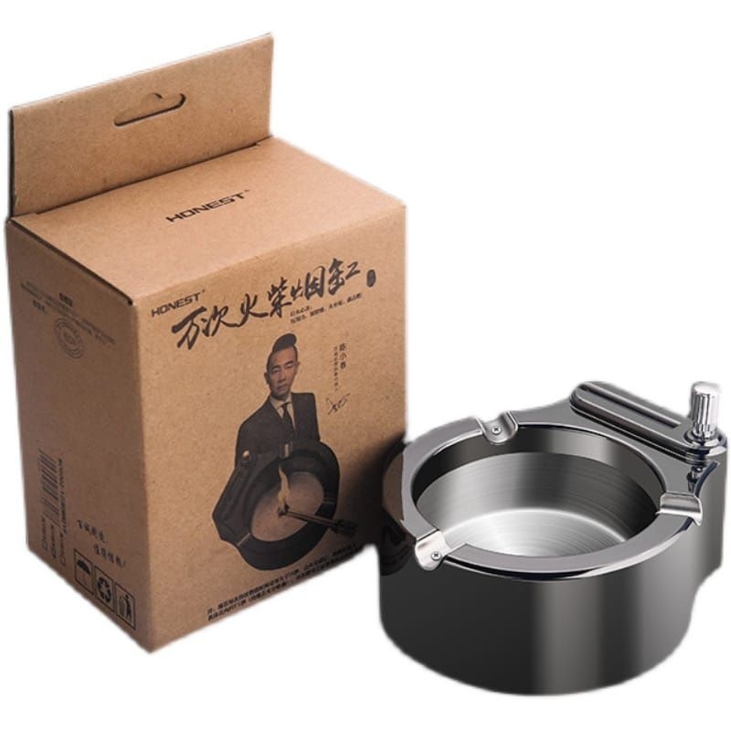 Asbak Rokok Korek Gesek Minyak Honest Metal Ashtray Stainless