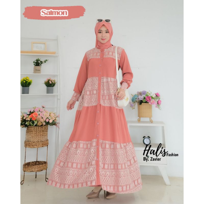 AYUNI DRESS BRUKAT ORI HALIS FASHION, GAMIS BRUKAT, GAMIS ORI