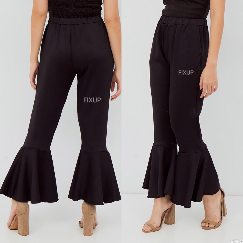 FIXUP - Tulip Pants - Ruffles Pants Celana Cutbray Hitam Highwaist Celana Cutbray twill Flare Pants