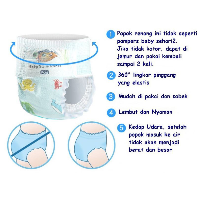 Popok Celana Renang Anak Bayi Batita Balita Tahan Air Sekali Pakai Baby Swim Diapers