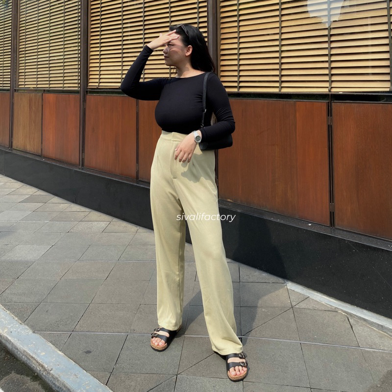 SIVALI Cozie Pants Ukuran Besar Big Size | Highwaist Cullote Pants - Rib Knit Pants - Celana Kulot Wanita - Petite Friendly - Celana Anti Kusut