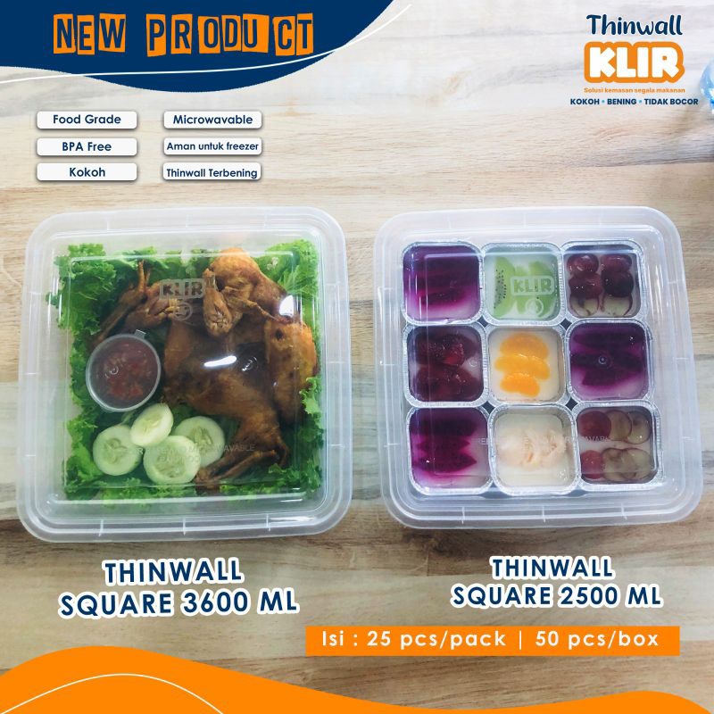 Maju Jaya - [1 PACK 25 PCS] Thinwall 2500 3600 ml Kotak SQUARE KOTAK MAKAN PLASTIK MIKA BENING UNTUK
