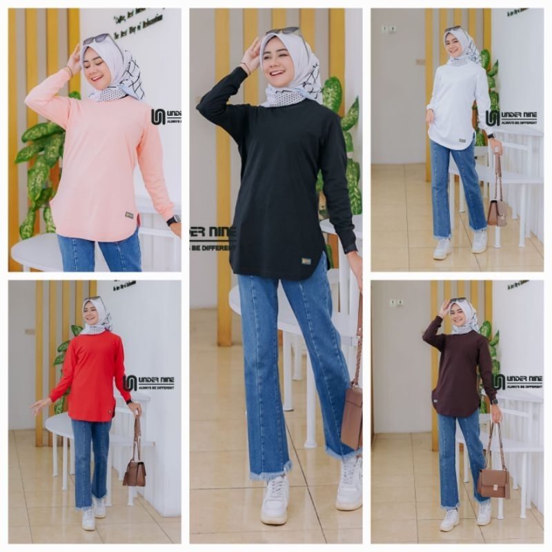 Kaos lengan panjang oval bawah/kaos kekinian oval bawah