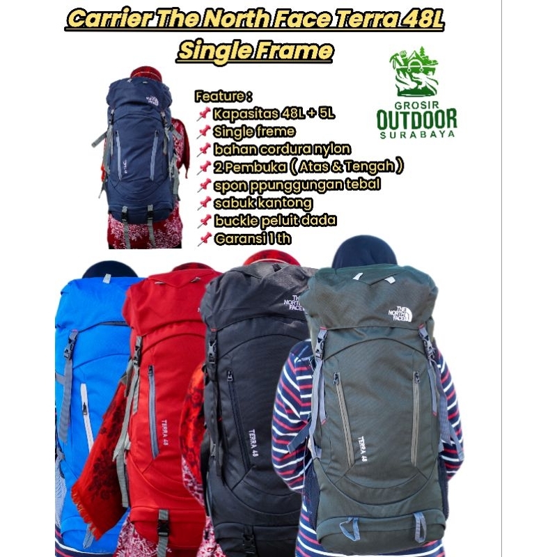 Tas gunung atau keril carrier TNF TERRA 48L + 5L Variant warna , elektra 45l.  elektra 45 liter , pr