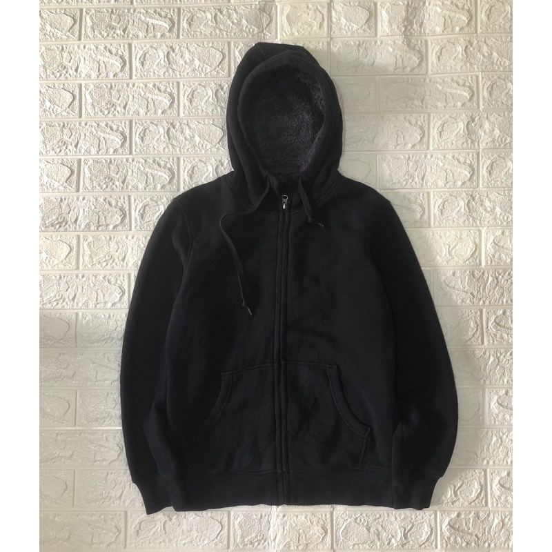 Zip Hoodie Uniqlo Sherpa Hitam