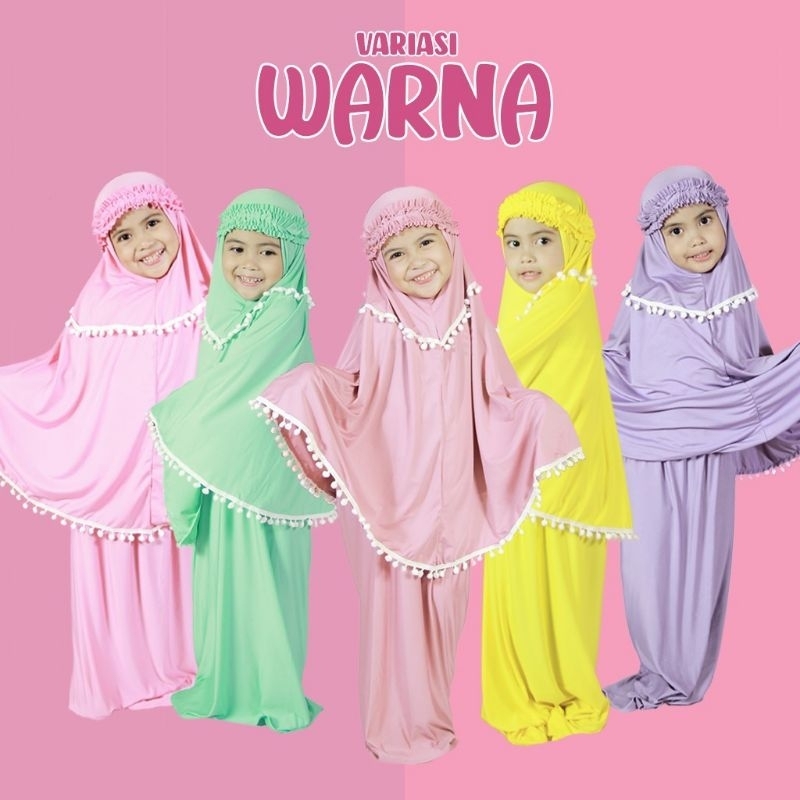 (COD) MUKENA ANAK PEREMPUAN MUKENAH ANAK MUKENA MAHKOTA POM-POM SIZE 2-5 THN