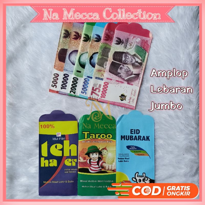 

Amplop Lebaran Jumbo Motif Uang Dan Snack Angpao Idul Fitri Viral Terbaru Gambar Unik Lucu Ecer Grosir Ukuran Besar 1 Pak Isi 10 Lembar Siap Pakai Sudah Dilem Bahan Art Paper Glossy Warna Cerah Na Mecca Collection