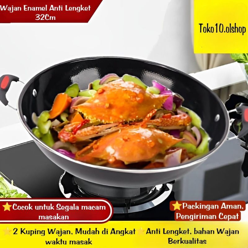 Wajan Enamel Anti Lengket Wajan Stainless 32Cm Wajan Warna Penggorengan⭐ Toko10 ⭐