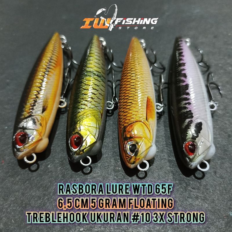 rasbora lure pensil 65f wtd (walking the dog) floating 6,5 cm 5 gram treblehook 10 3x strong warna s