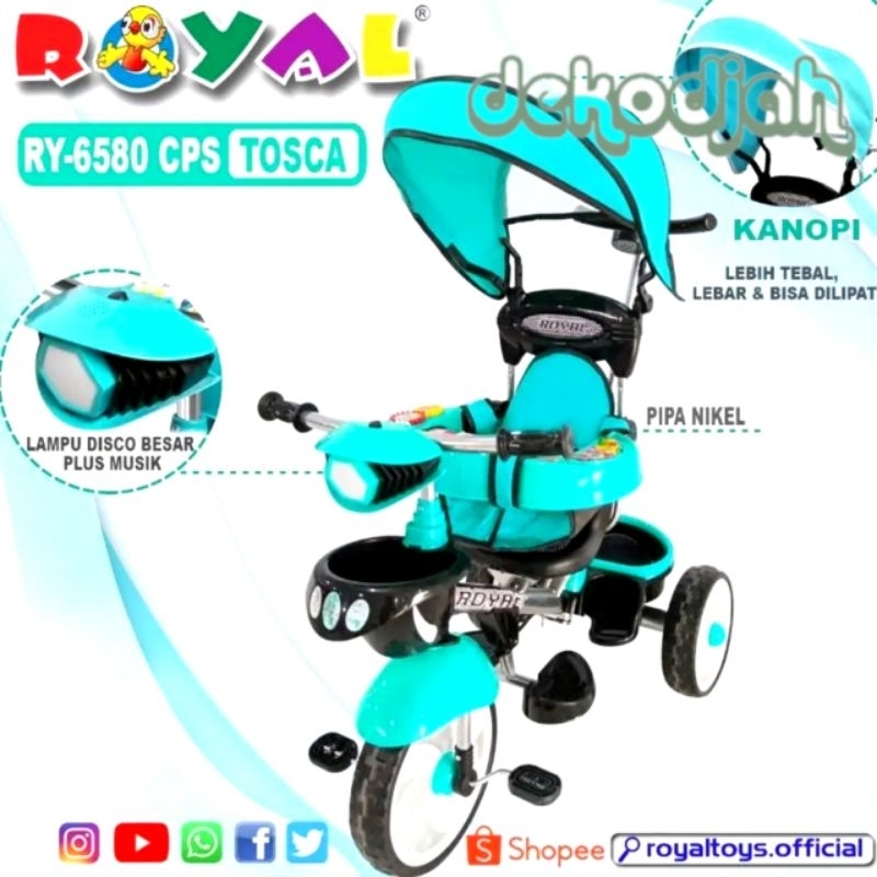 SEPEDA RODA TIGA ANAK TRICYCLE ROYAL RY6580 CPS WARNA TOSCA