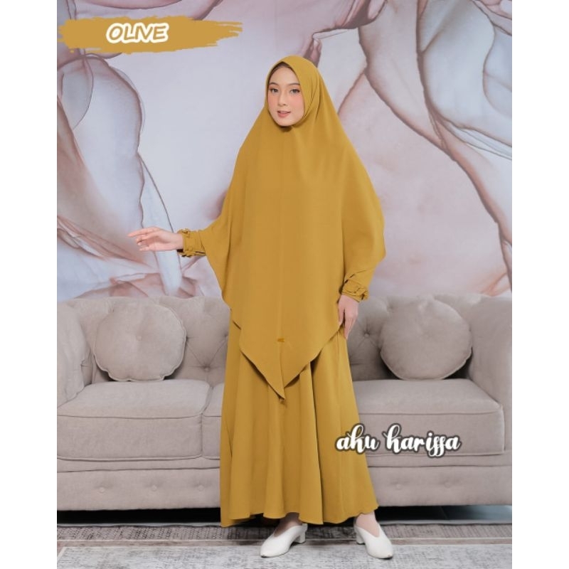 Gamis set Khimar cringkle Nindayani Nurliani Zaifa aku karissa hijab syari style bergo antem