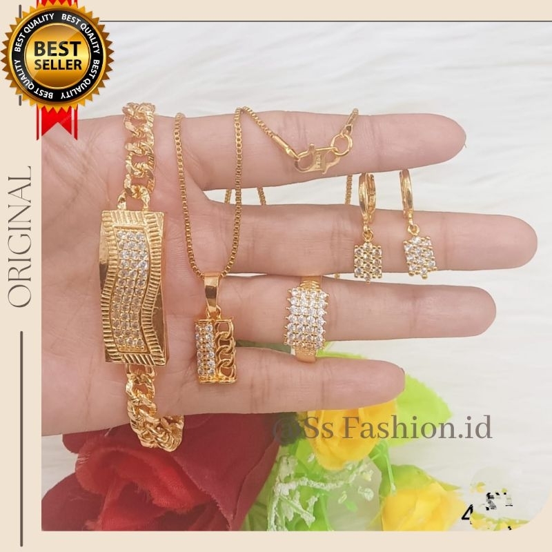 Set Perhiasan xuping kotak batu putih 002 cantikk anti karat