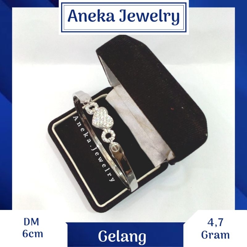 Gelang Pipa Cor Mata Love, Sepuh Emas Putih, Perak 925