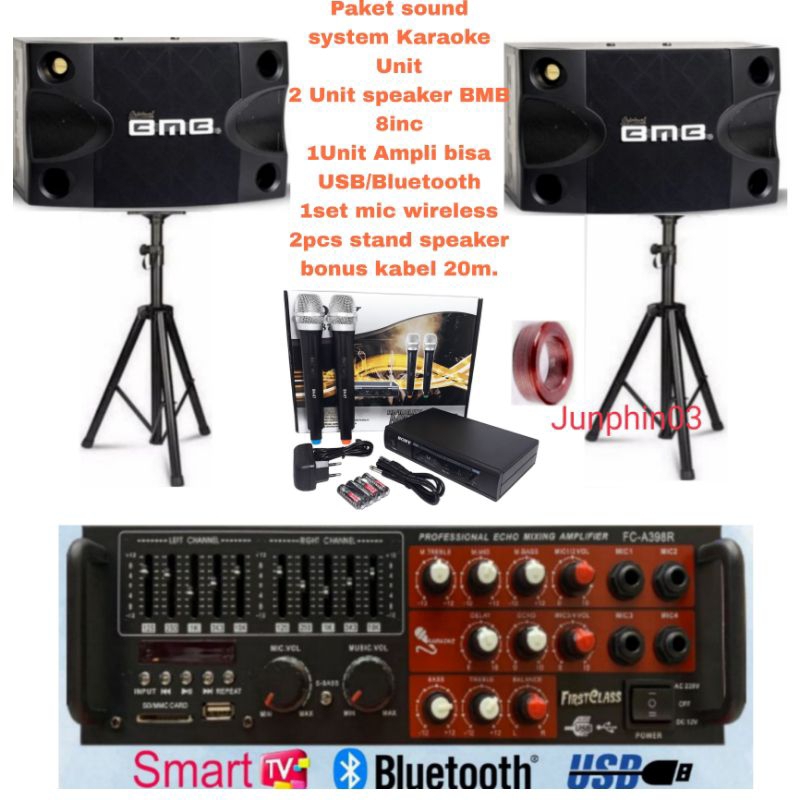 Paket sound system Karaoke Speaker BMB+Ampli+Mic wireless