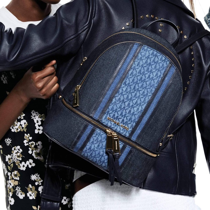 Original Michael Kors Rhea Zip Medium Denim Logo Backpack