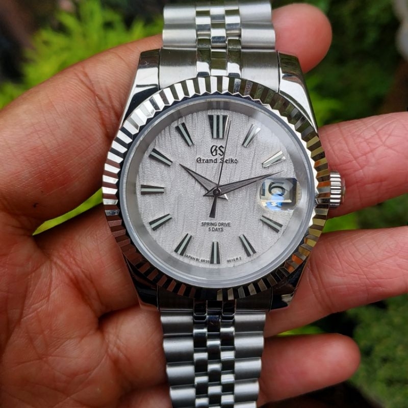 jam tangan seikomod seiko mod datejust grand seiko spring drive white 39mm