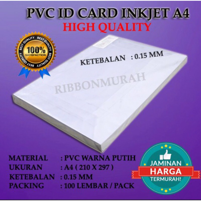 

PVC ID CARD INKJET 0.15 mm A4 - 210 x 297 mm / minimal pemesanan 50 Sheets /pack