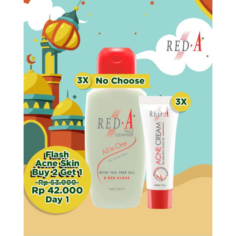 Paket 3 Red-A Acne Cream3 Red-A Face Cleanser AIO Acne 125 ml