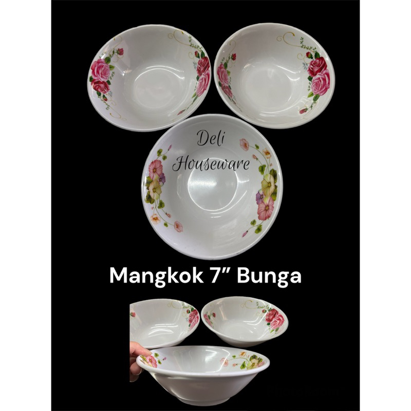 Mangkuk Oval Melamine 7” Motif Bunga / Mangkok Soup
