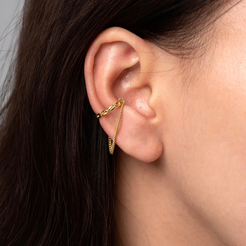 Ark.co - Tove earrings chain earcuff anting klip tanpa tindik cepit rantai minimalis