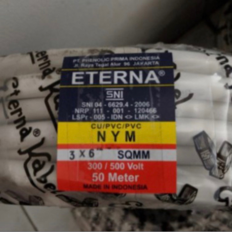 Kabel Listrik NYM 3x6 3 x 6 3x6mm 3 x 6 mm Eterna 50M 50 Meter