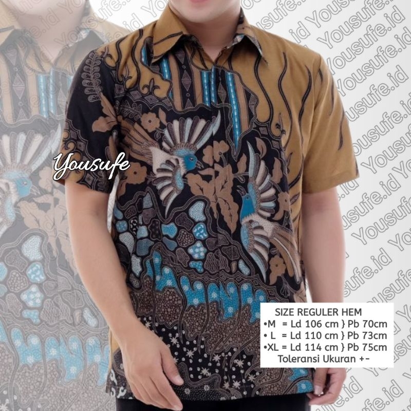 Batik Pria Lengan Pendek Baju Kemeja Pernikahan Hajatan Sinoman Seragam Grosir Produksi Pekalongan Motif Manuk Tarung Kuning KYT0310