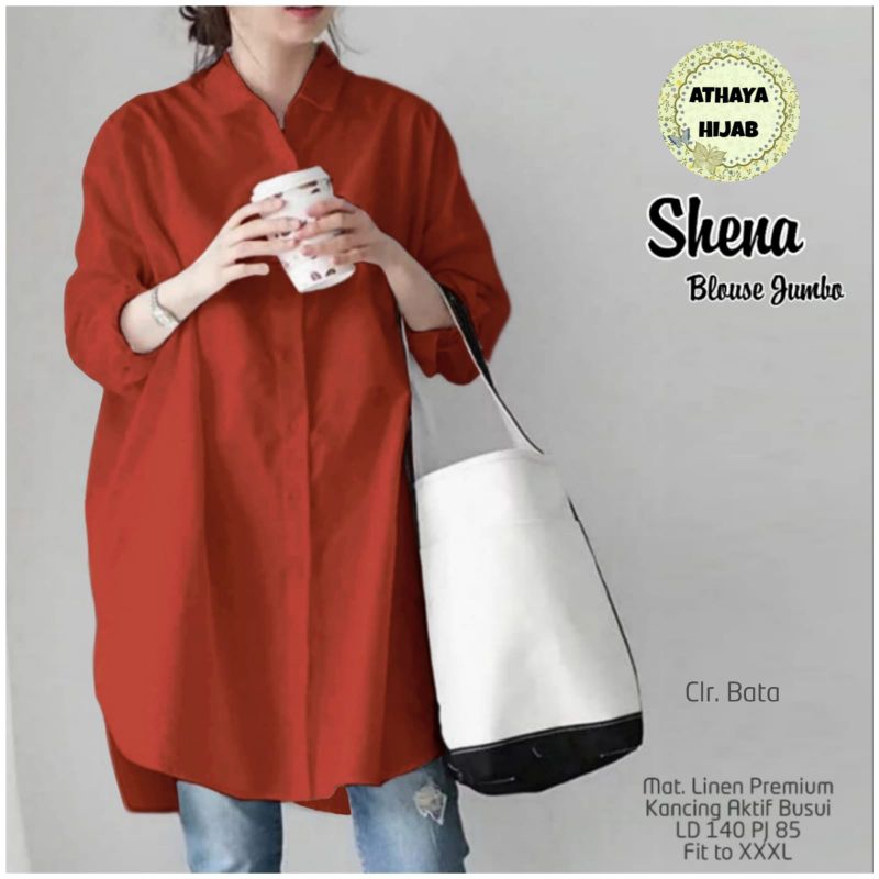 Kemeja Wanita Jumbo Linen Premium LD 140 Shena Blouse Jumbo Polos Atasan Wanita Big Size Terbaru By 